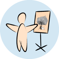 Skizze eines Menschen vor einer Flipchart