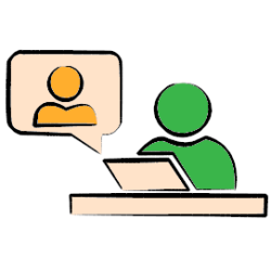 Online-Sitzung; Zeichnung eines Menschen vor einem Laptop